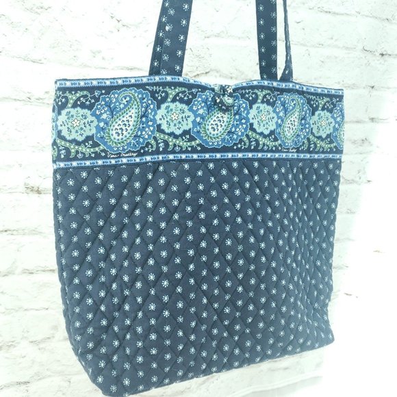 Vera Bradley Womens Navy Blue Floral Shoulder Strap Tote Bag And Zipper Pouch - Picture 2 of 15